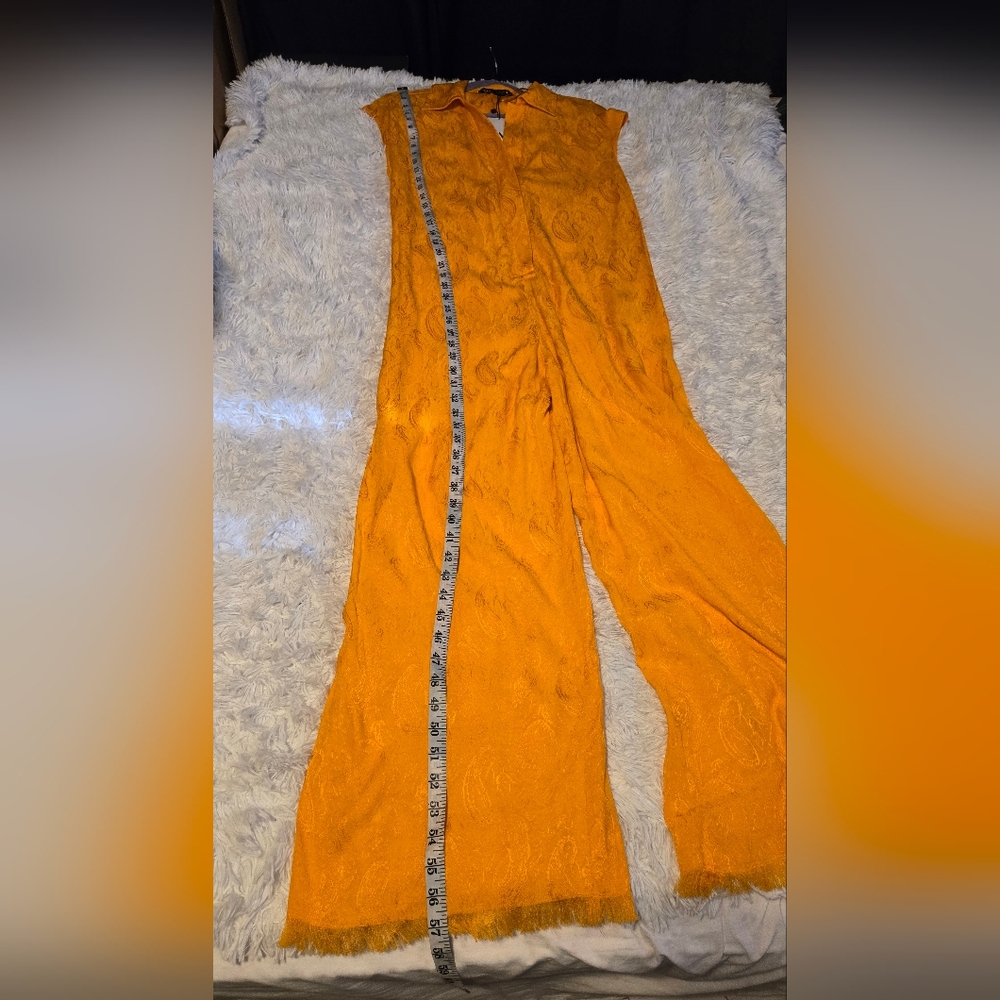 NWT Zara Orange Paisley Jumpsuit with Metal Clasps Size S - Picture 6 of 16